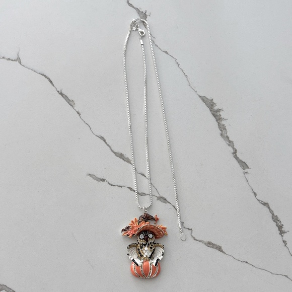 Kirks Folly Whimsical Witchy Owl On Pumpkin Silver Tone Adjustable Necklace - Picture 7 of 14